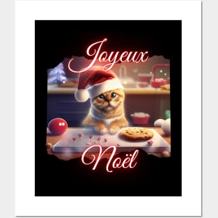 Merry Xmas, Cute Cat Helps Bake Cookies (fr) Posters and Art